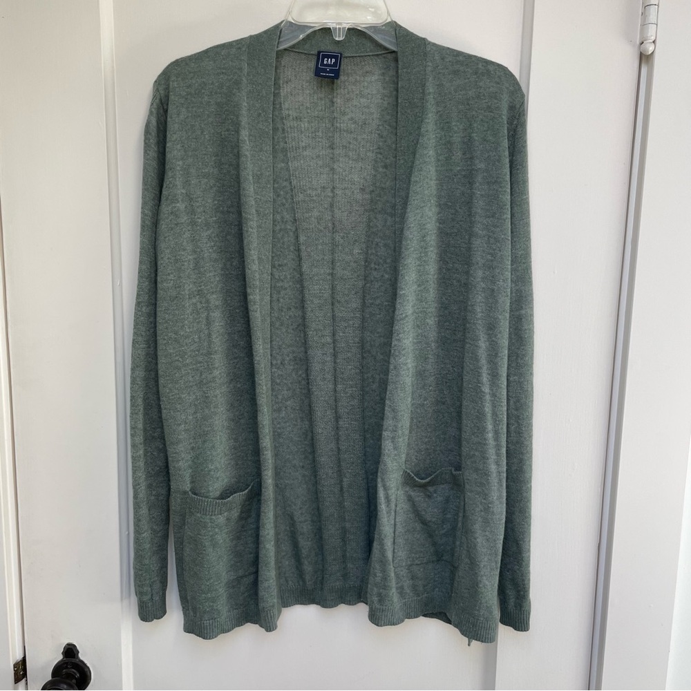GAP sage green long open cardigan